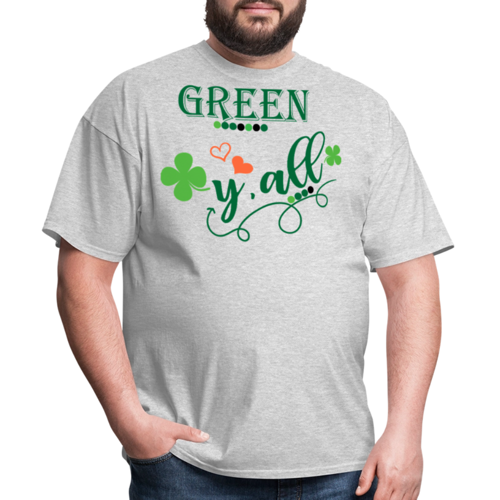 Cute Irish Clover Graphic Tee Green Y'all St Patrick’s Day T-shirt - heather gray