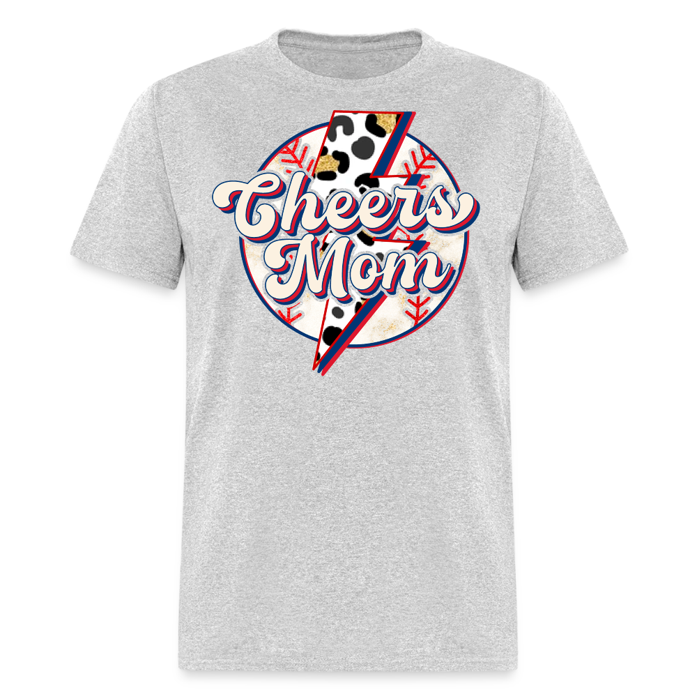 Lightning Bolt Cheers Mom Baseball Graphic T-shirt - heather gray