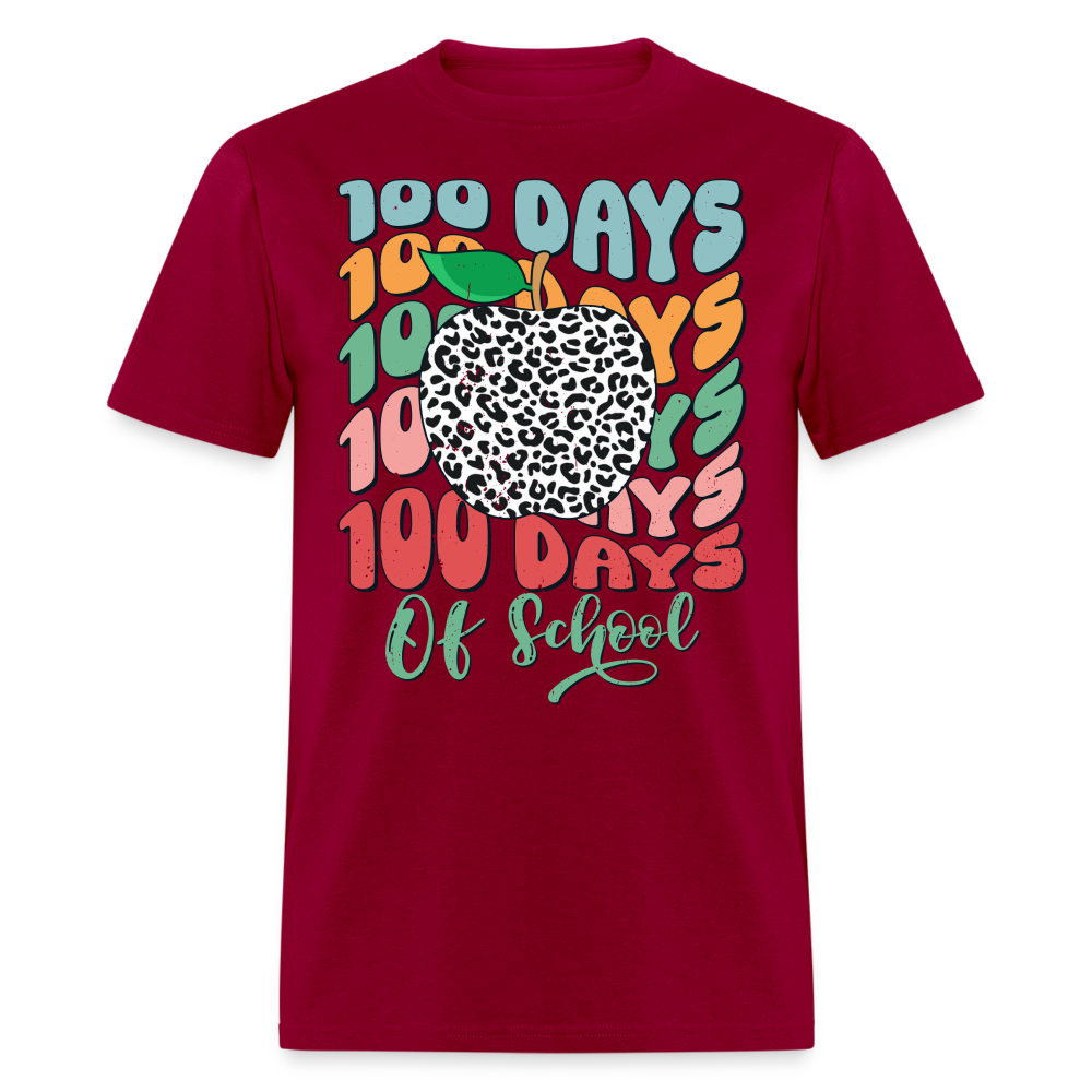 Leopard Print 100 Days of School Tee 100th-day Celebration T-shirt - dark red