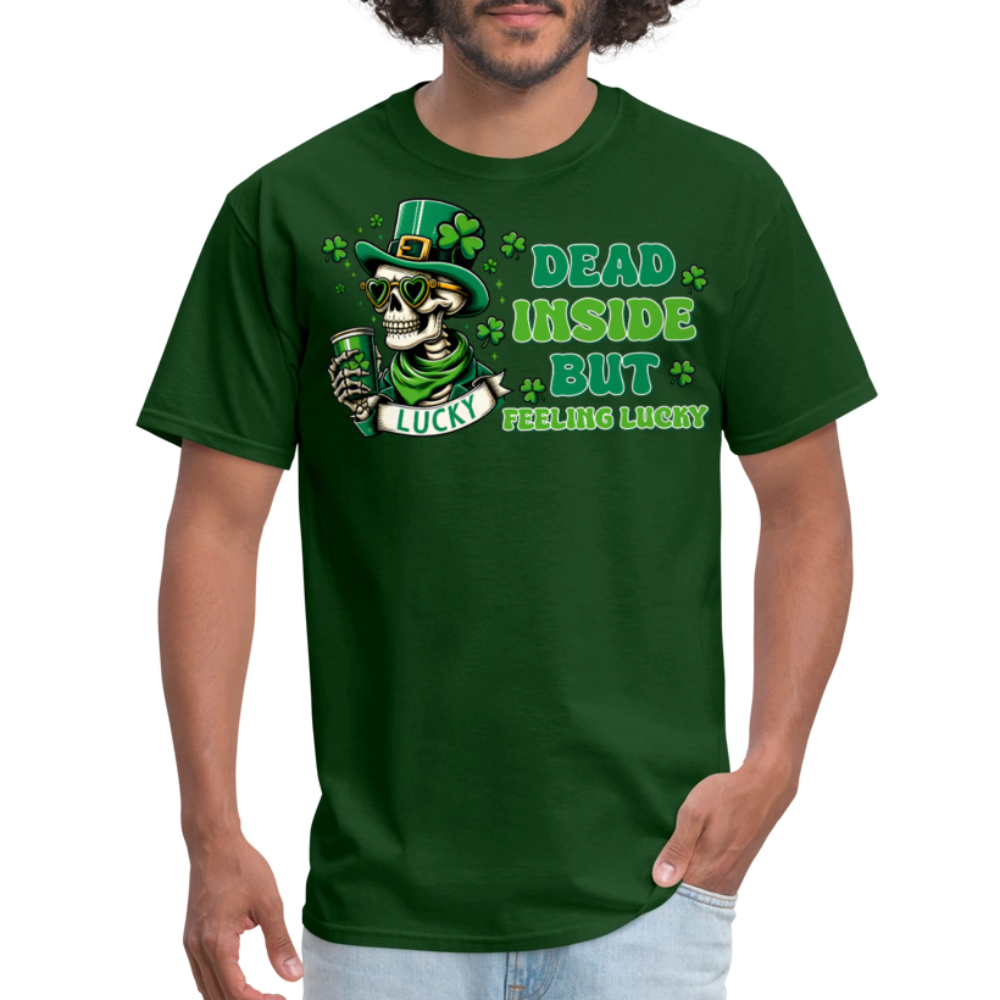 Dead Inside But Lucky St Paddy’s Skeleton T-shirt - forest green