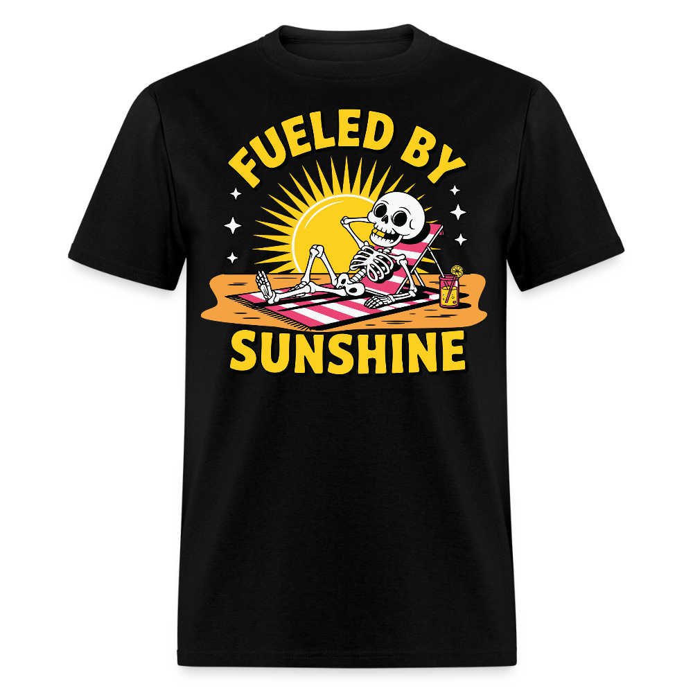 Fueled By Sunshine Retro Beach Skeleton T-shirt - black