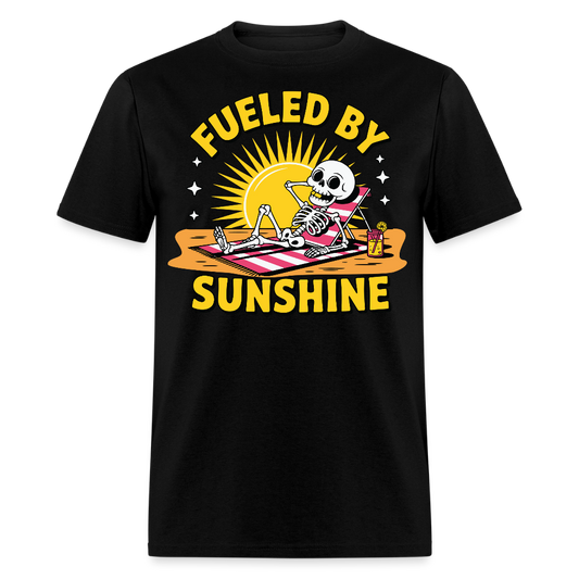 Fueled By Sunshine Retro Beach Skeleton T-shirt - black