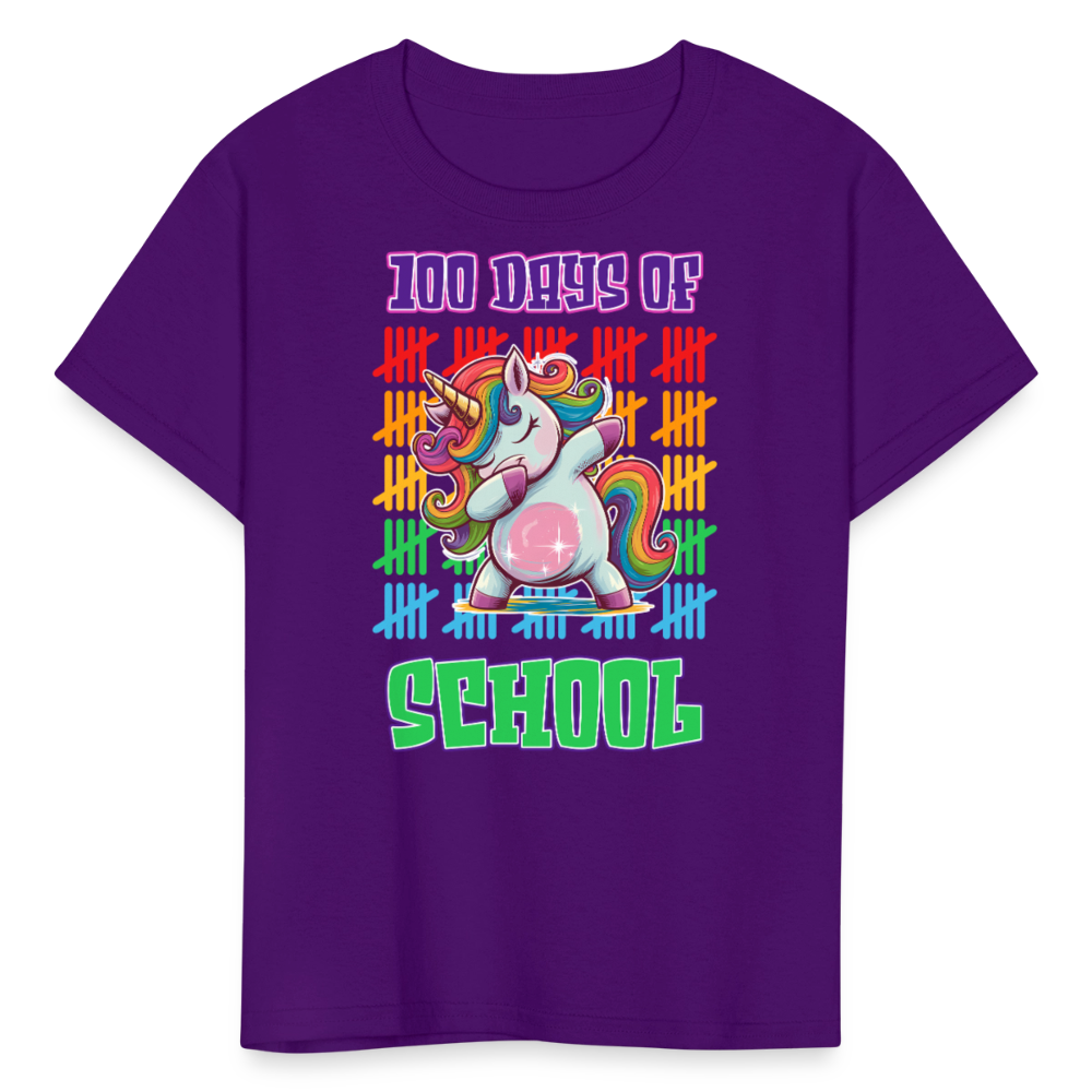 100 Days Of School Unicorn Kids T-Shirt - purple