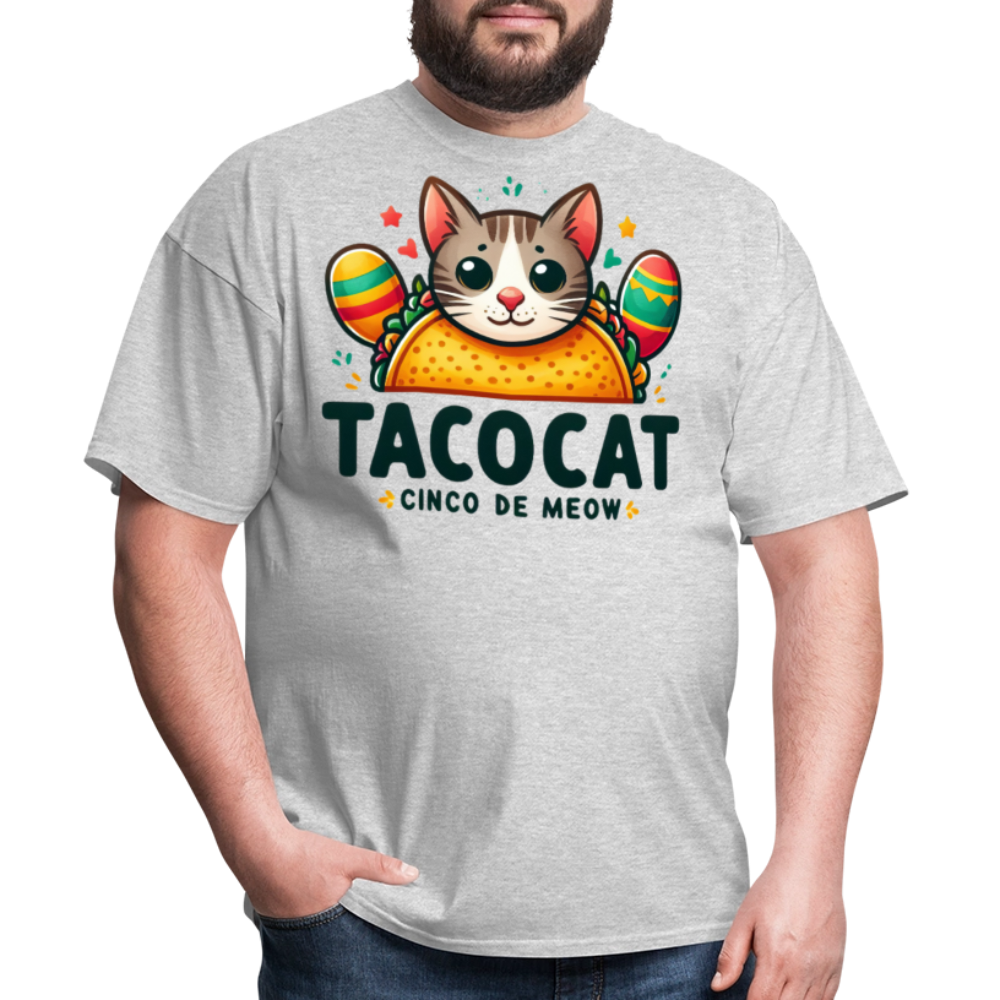 Cinco de Meow Cat Lover Gift Idea Cat and Taco Pun T-shirt - heather gray