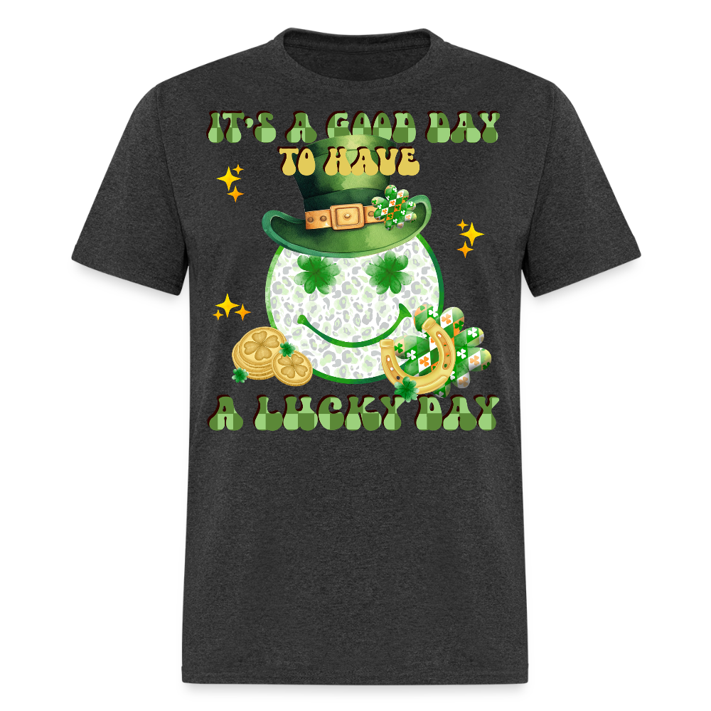 Cute Shamrock Lucky Charm Smiley Face T-shirt - heather black