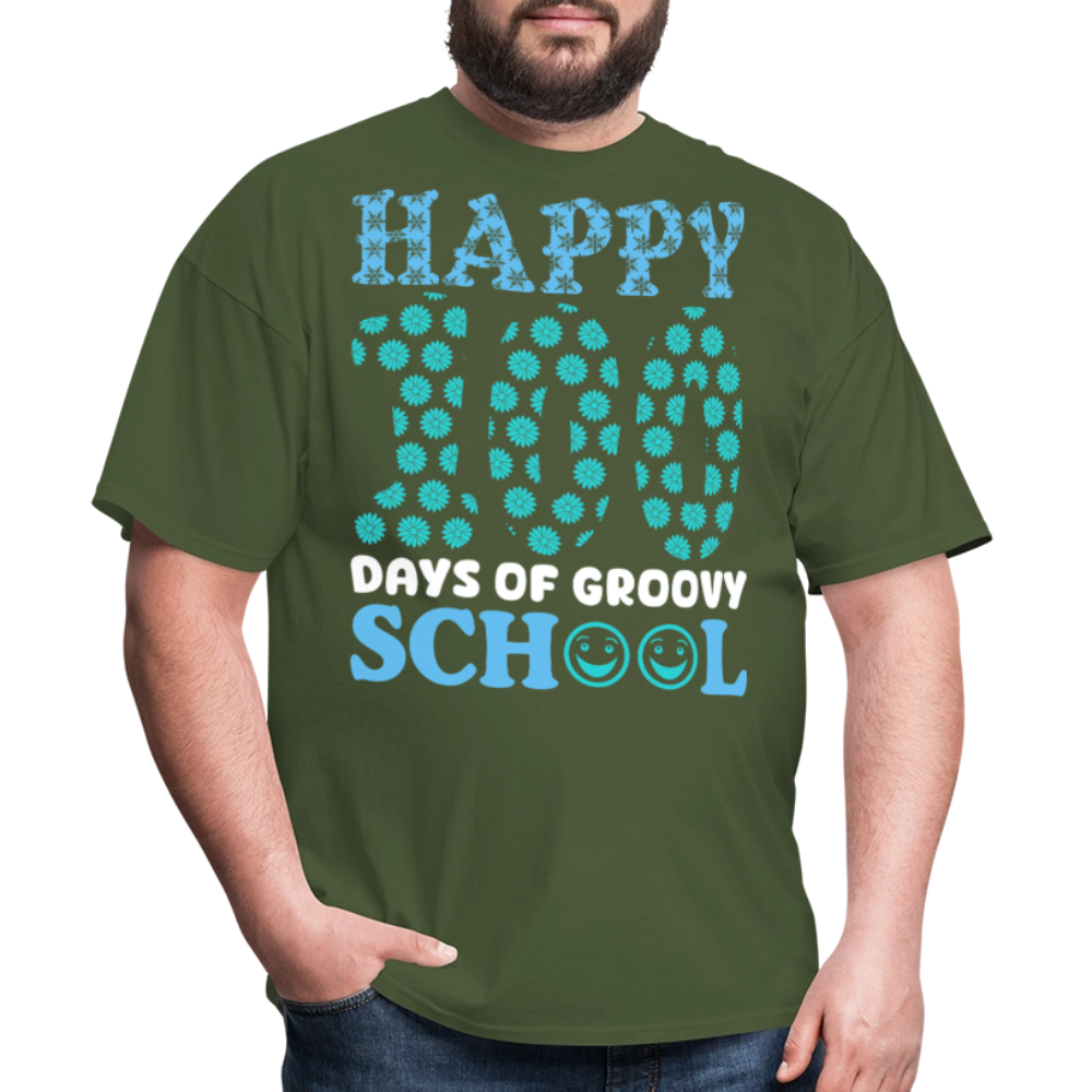 Groovy 100th-day School Celebration Tee Teacher Appreciation Gift T-shirt - military green