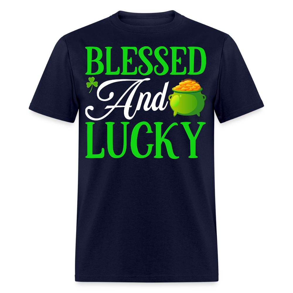 Funny Irish Blessed And Lucky Christian T-shirt - navy