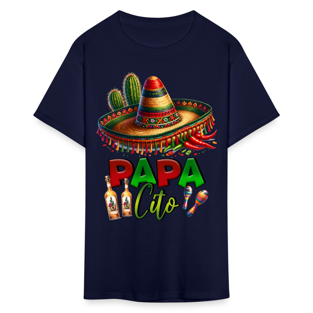 Papacito Sombrero Tequila Tee Mexican Dad Gift Funny T-shirt - navy