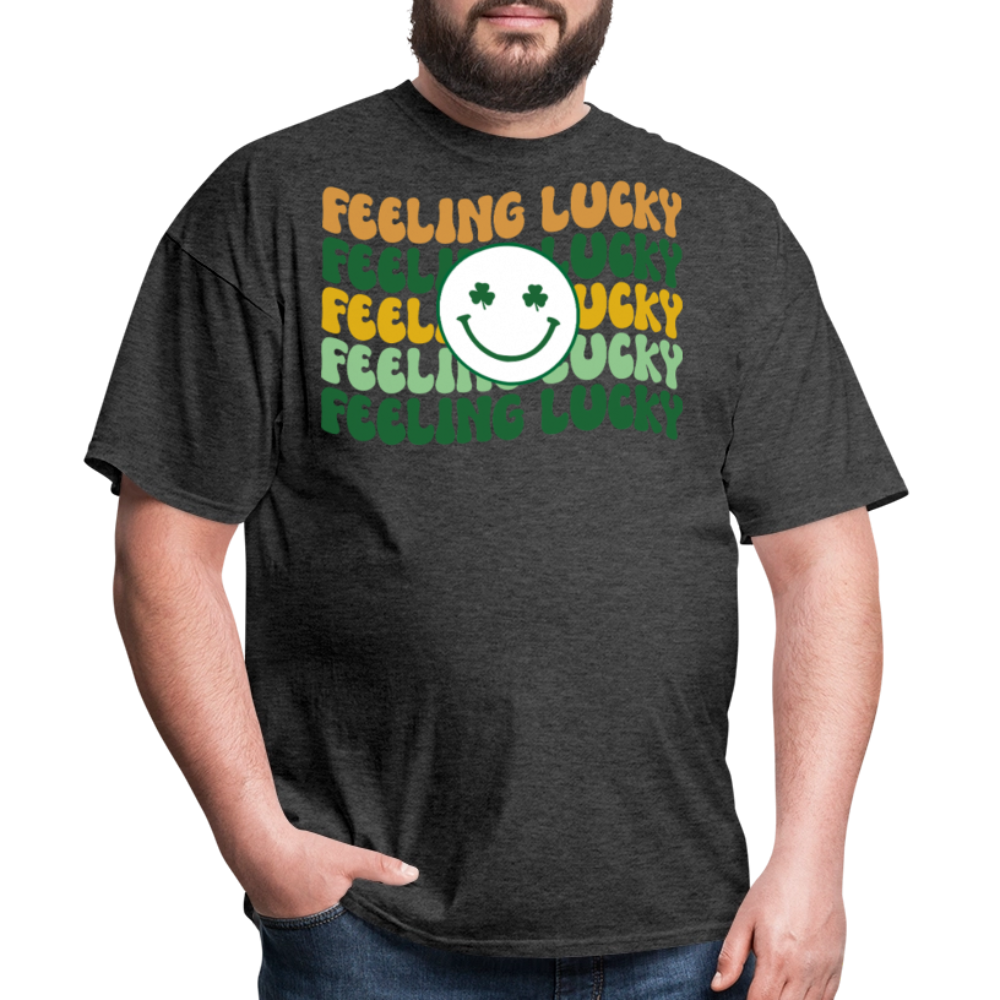 Retro Groovy Feeling Lucky Shamrock T-shirt - heather black