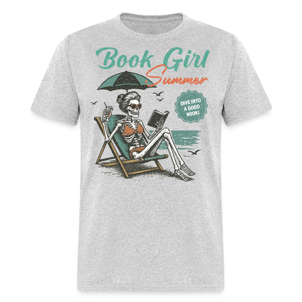 Bookish Summer Skeleton Beach Reading T-shirt - heather gray