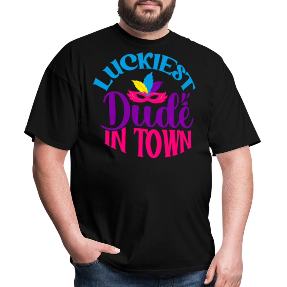 Luckiest Dude in Town Mardi Gras T-shirt - black