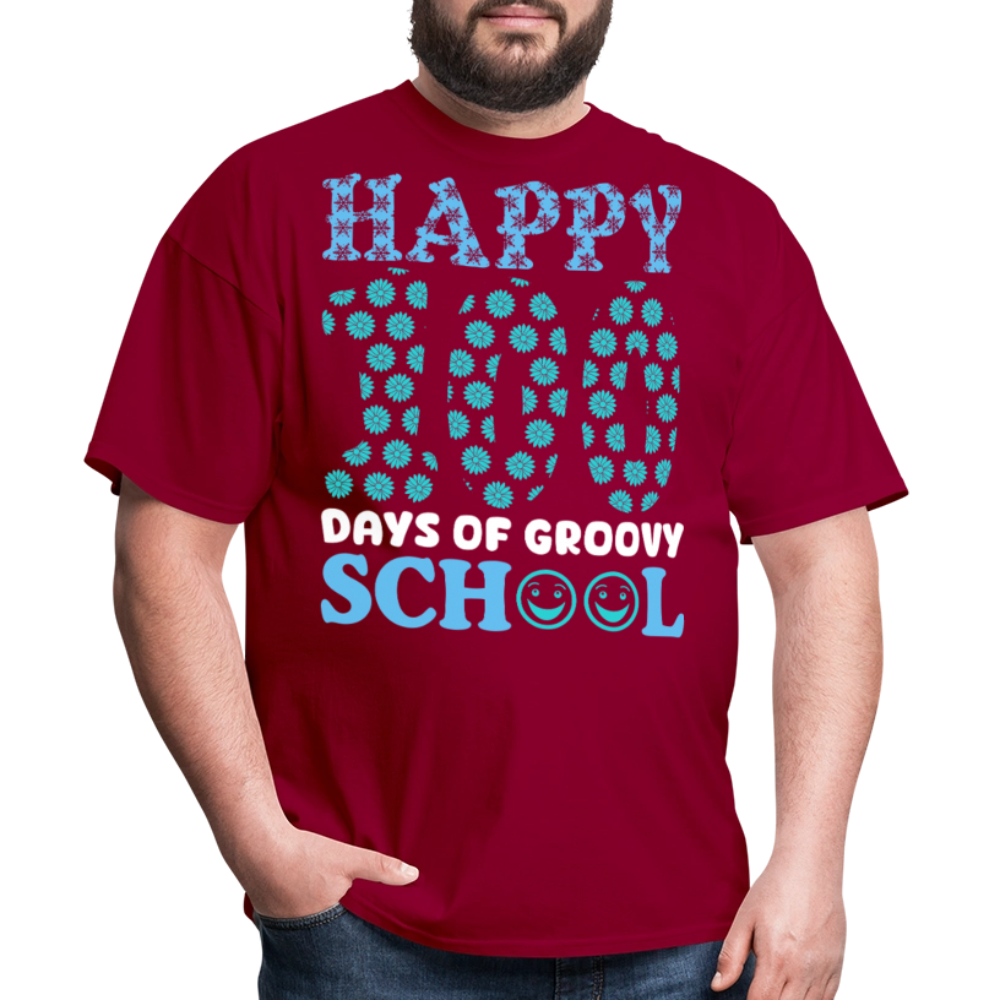 Groovy 100th-day School Celebration Tee Teacher Appreciation Gift T-shirt - dark red