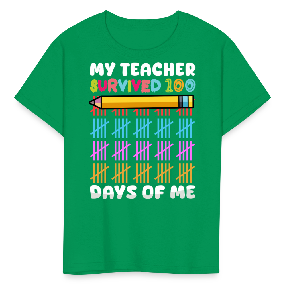 Teacher Survived 100 Days Of School Cute Kids Milestone T-shirt - kelly green