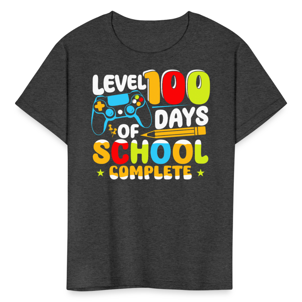 Level 100 Days Of School Complete Gaming Kids T-shirt - heather black