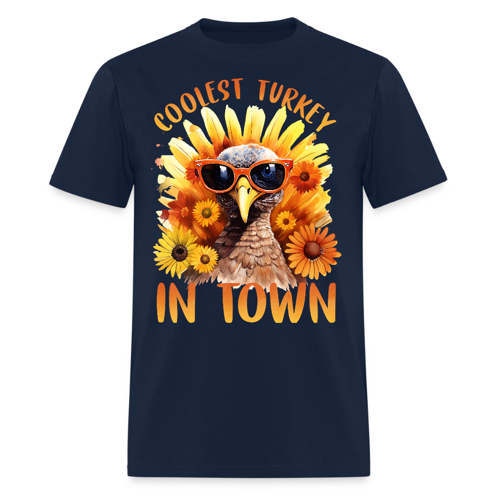 Coolest Turkey In Town Funny Thanksgiving T-Shirt - navy