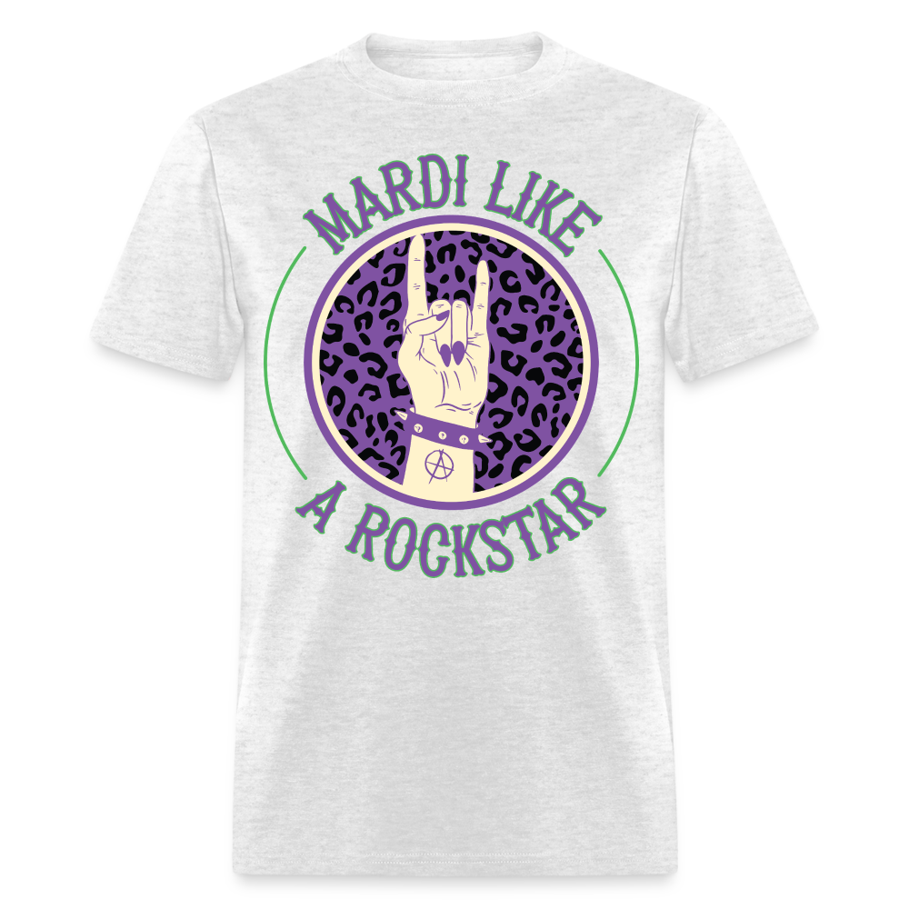 Leopard Print Rock Hand Gesture Tee Mardi Gras Rockstar T-shirt - light heather gray