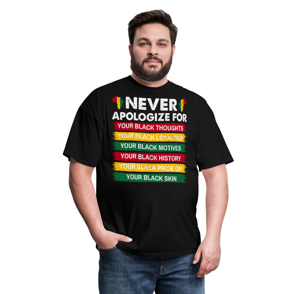Empowerment Afrocentric Apparel Never Apologize Black Pride T-Shirt - black