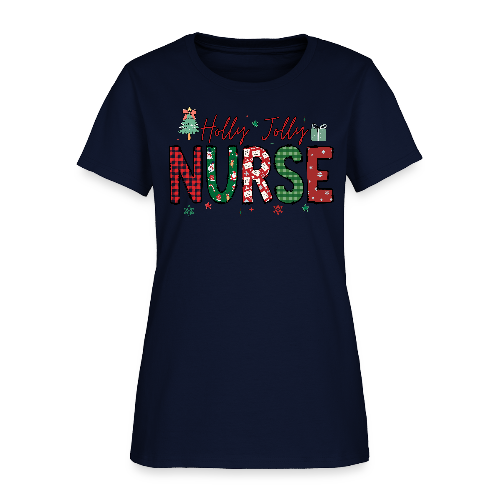 Holly Jolly Nurse Christmas Gift For Nurses T-Shirt - navy