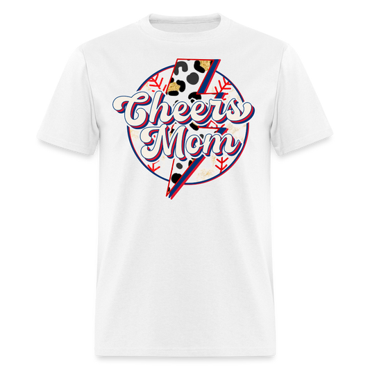 Lightning Bolt Cheers Mom Baseball Graphic T-shirt - white
