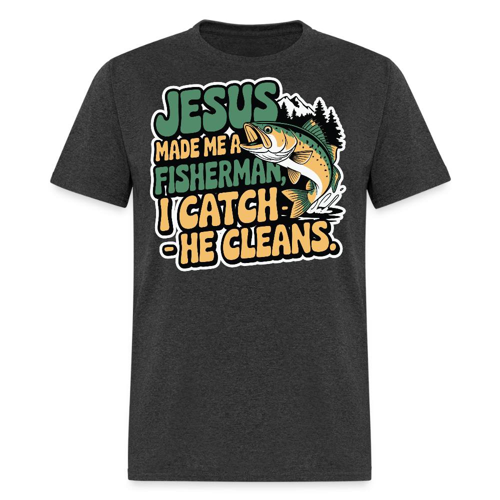 Faith Based Fisherman Tee Spiritual Fishing T-shirt - heather black