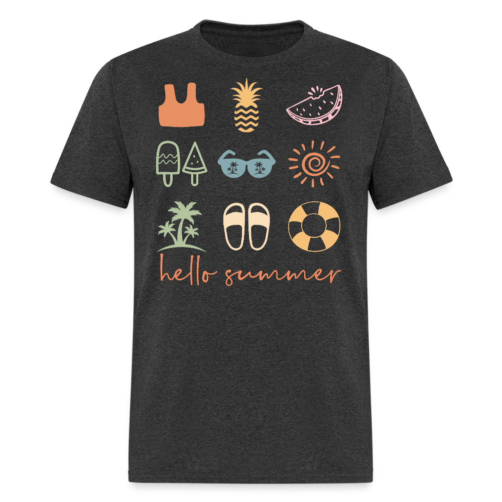 Hello Summer Tropical Vacation T-shirt - heather black