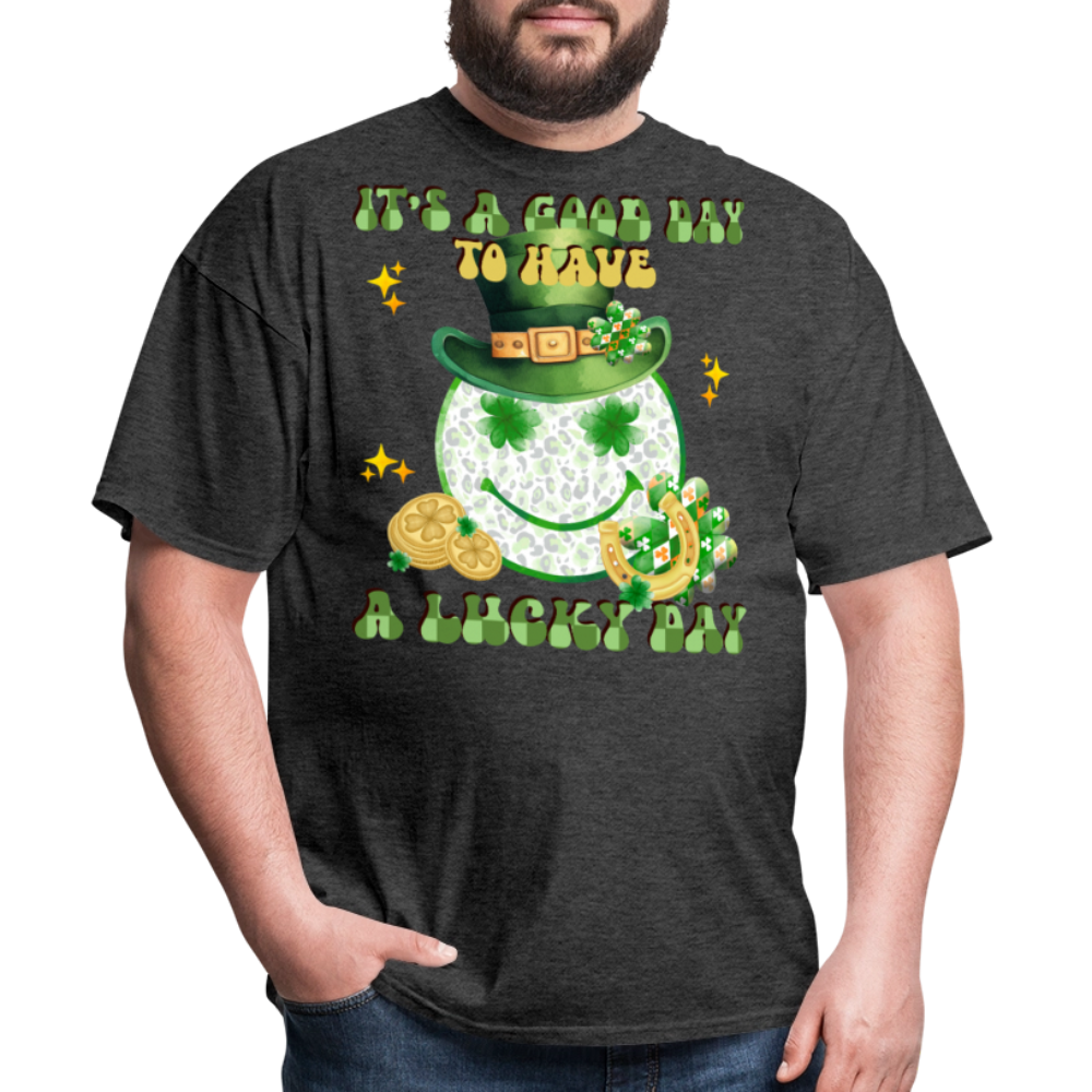 Cute Shamrock Lucky Charm Smiley Face T-shirt - heather black