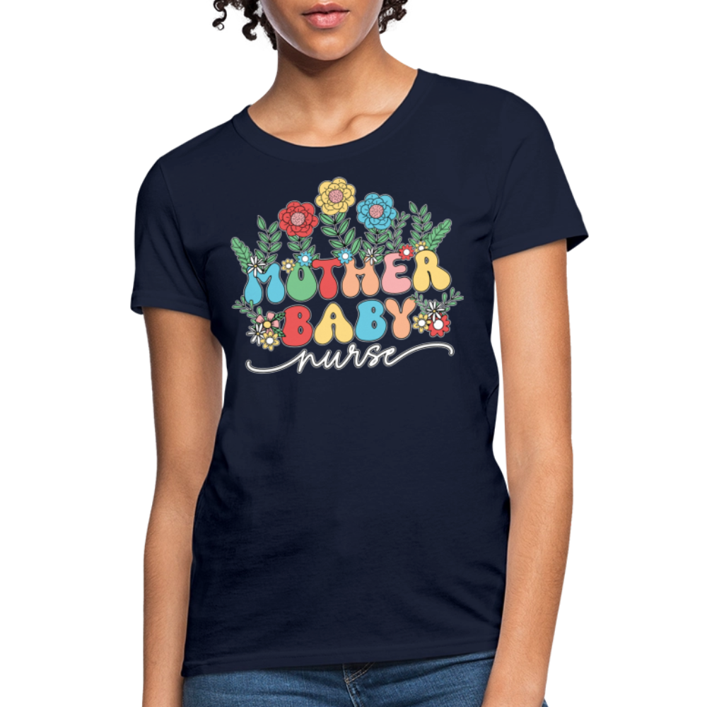 Floral Mother Baby Nurse T-Shirt - navy