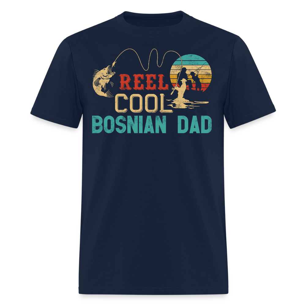 Reel Cool Dad Fishing Funny Bosnian Father T-shirt - navy