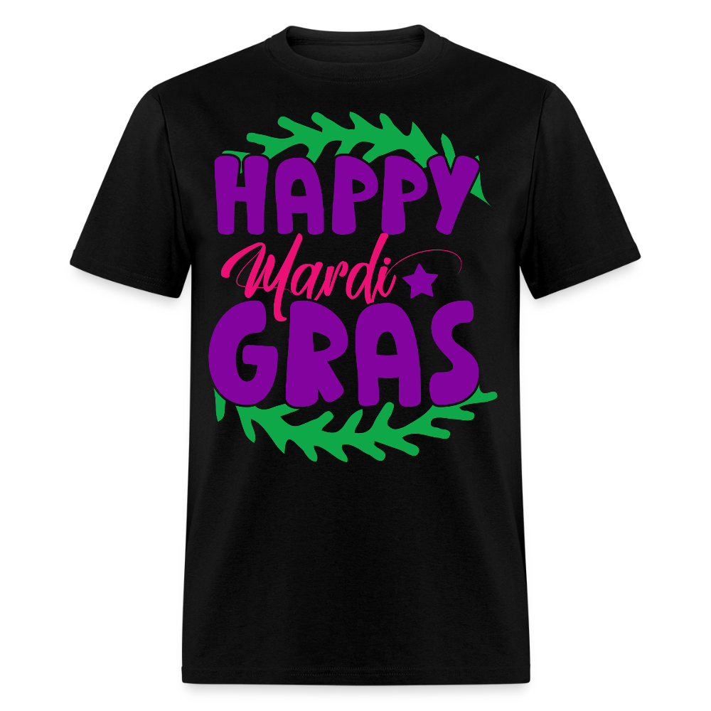 Happy Mardi Gras Graphic Tee New Orleans Carnival Festival T-shirt - black