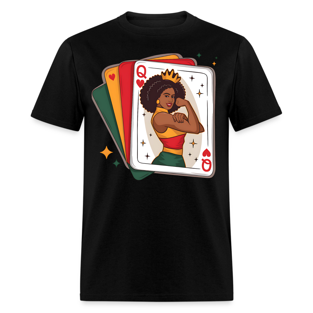 African American Queen Graphic Tee Black Queen Playing Card T-shirt - black