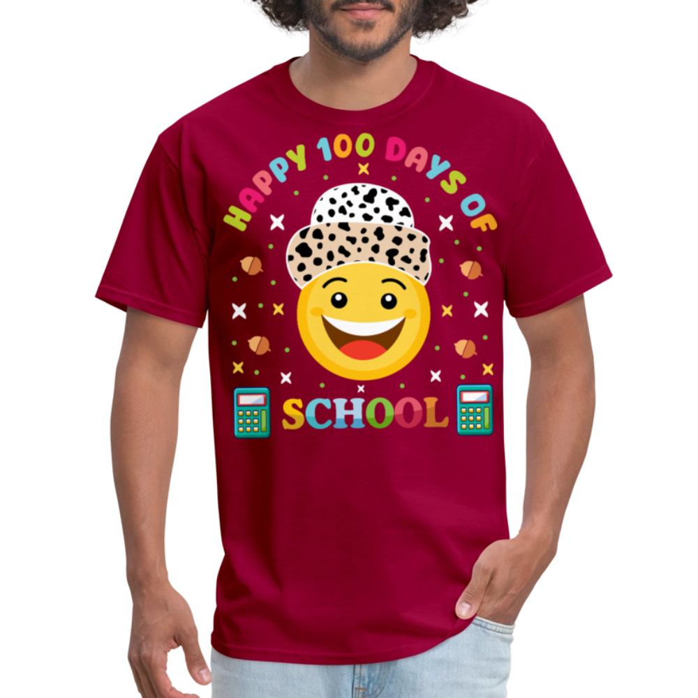 Happy 100 Days of School Teacher Tee 100 Days Smiley Face T-shirt - dark red