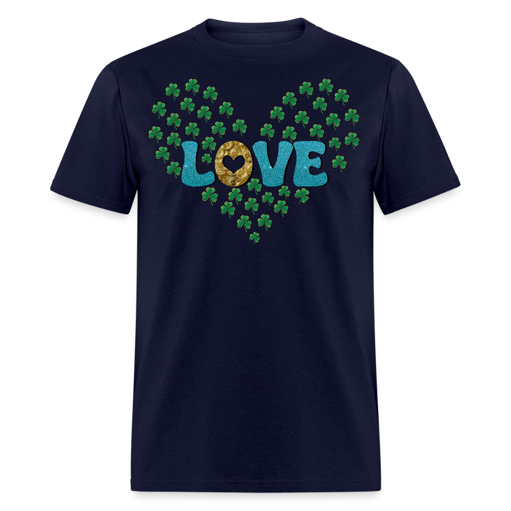 St Patrick's Day Love Heart Tee With Shamrocks T-shirt - navy