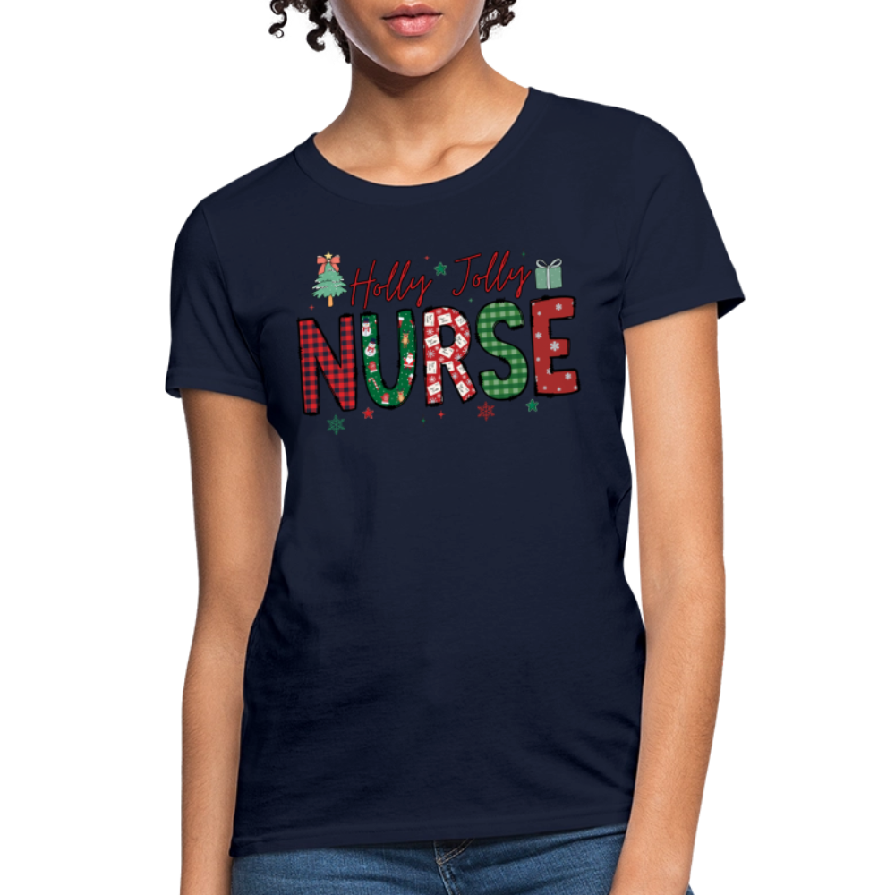 Holly Jolly Nurse Christmas Gift For Nurses T-Shirt - navy