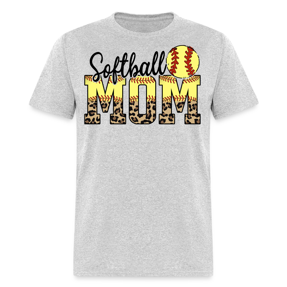 Yellow And Leopard Print Softball Mom T-shirt - heather gray
