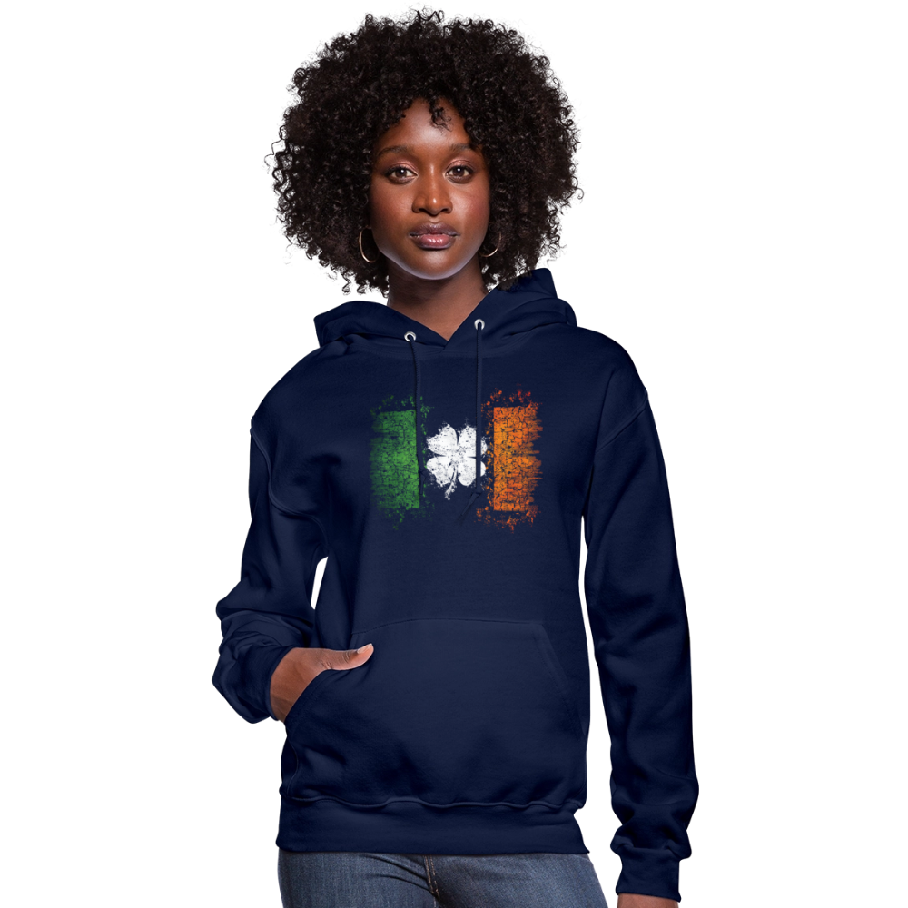 Women's Irish Flag Distressed Shamrock Hoodie - St Patrick's Day - navy