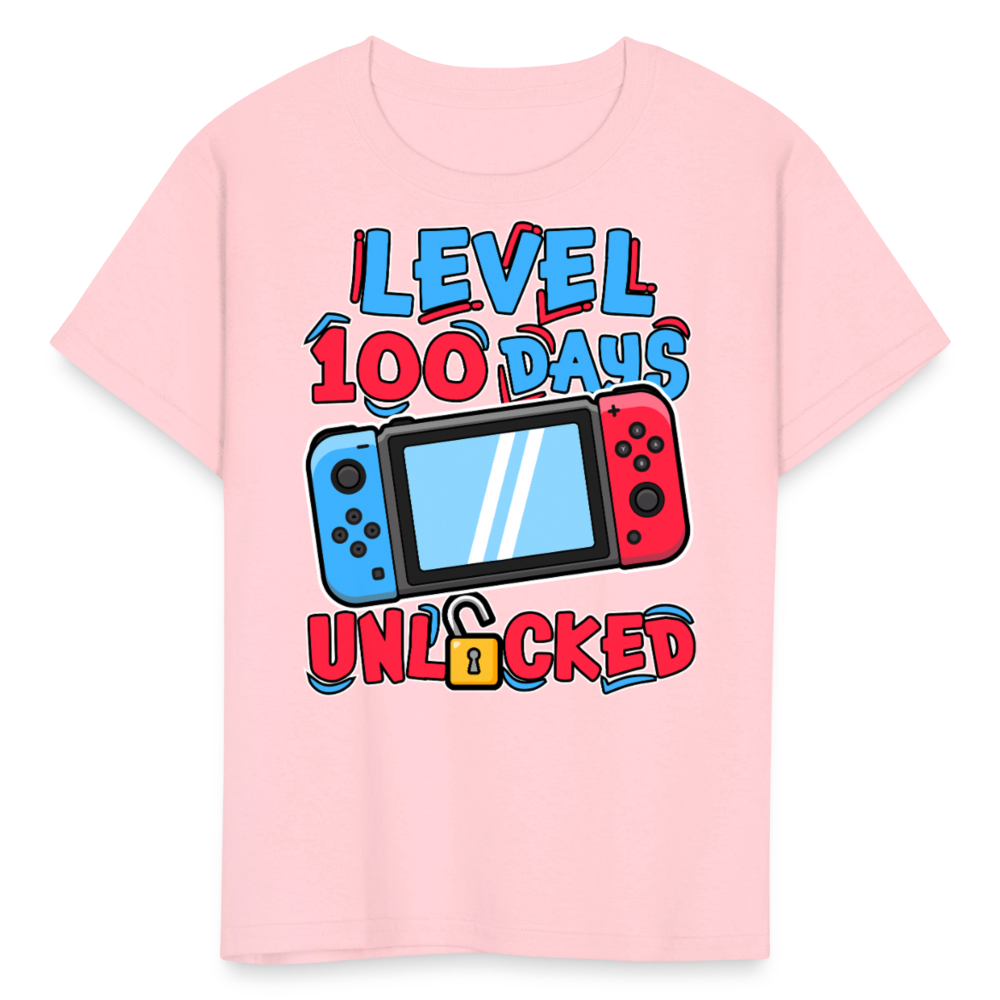 100 Days Unlocked Video Game Tee Gaming Milestone Kids T-shirt - pink