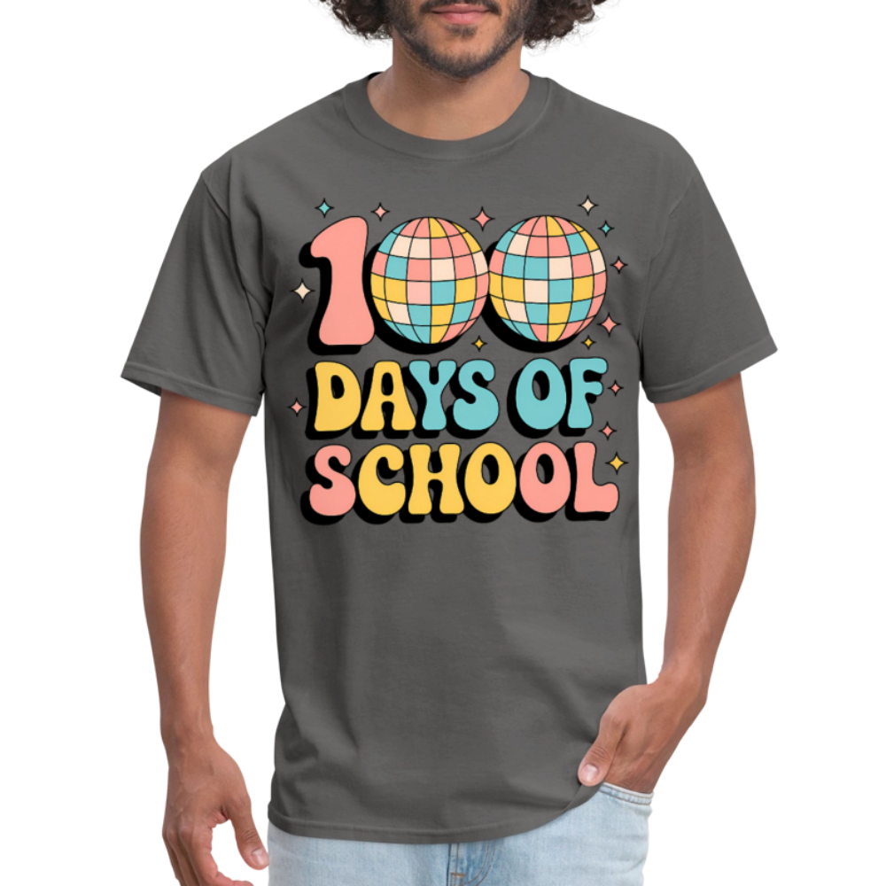 100 Days Of School Tee  For Teachers Funny Disco Theme T-shirt - charcoal