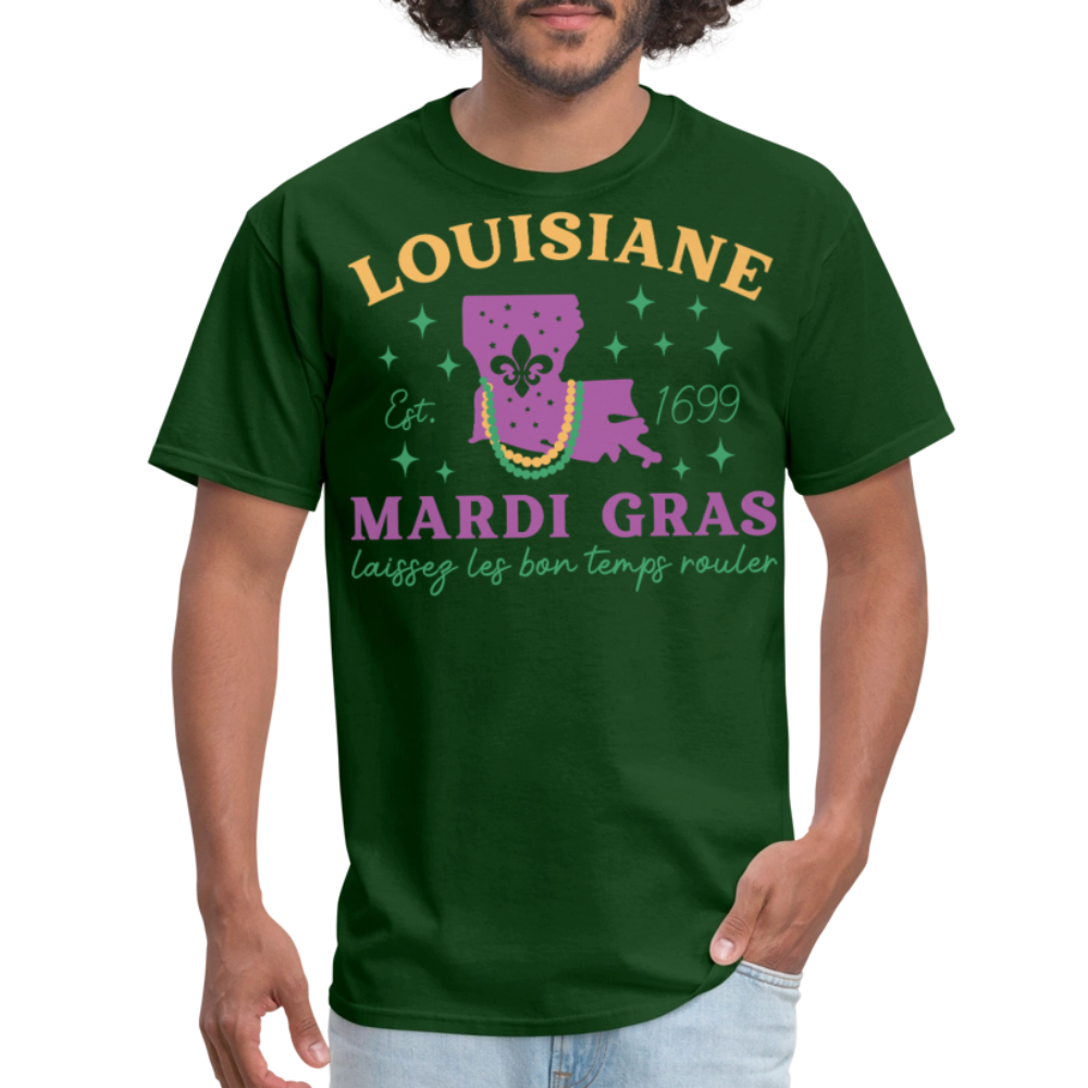 Louisiana State Pride Mardi Gras Tee Laissez Les Bon Temps Rouler T-shirt - forest green