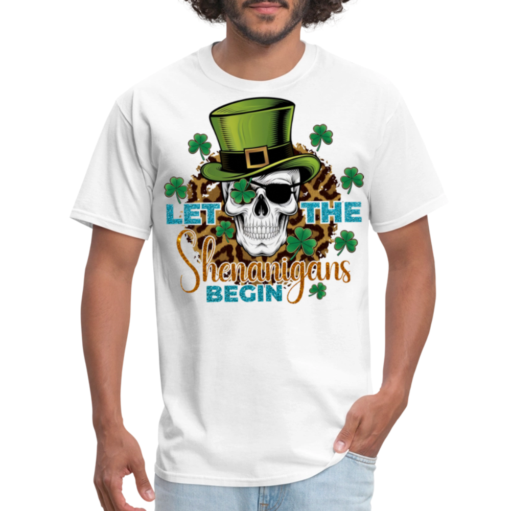 Let The Shenanigans Begin Graphic Skull Design T-shirt - white