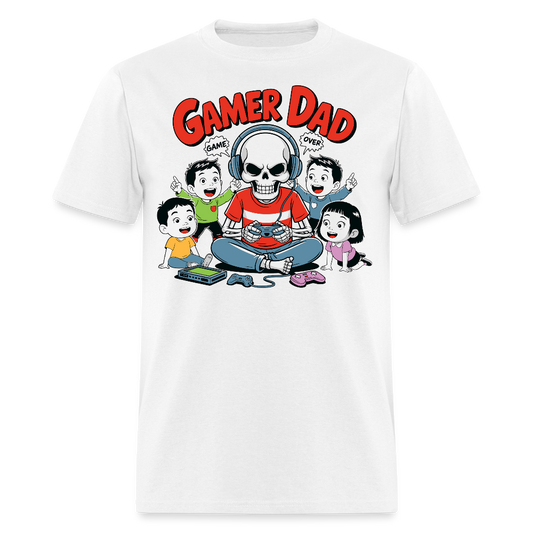 Cartoon Skeleton Gamer Dad T-shirt - white
