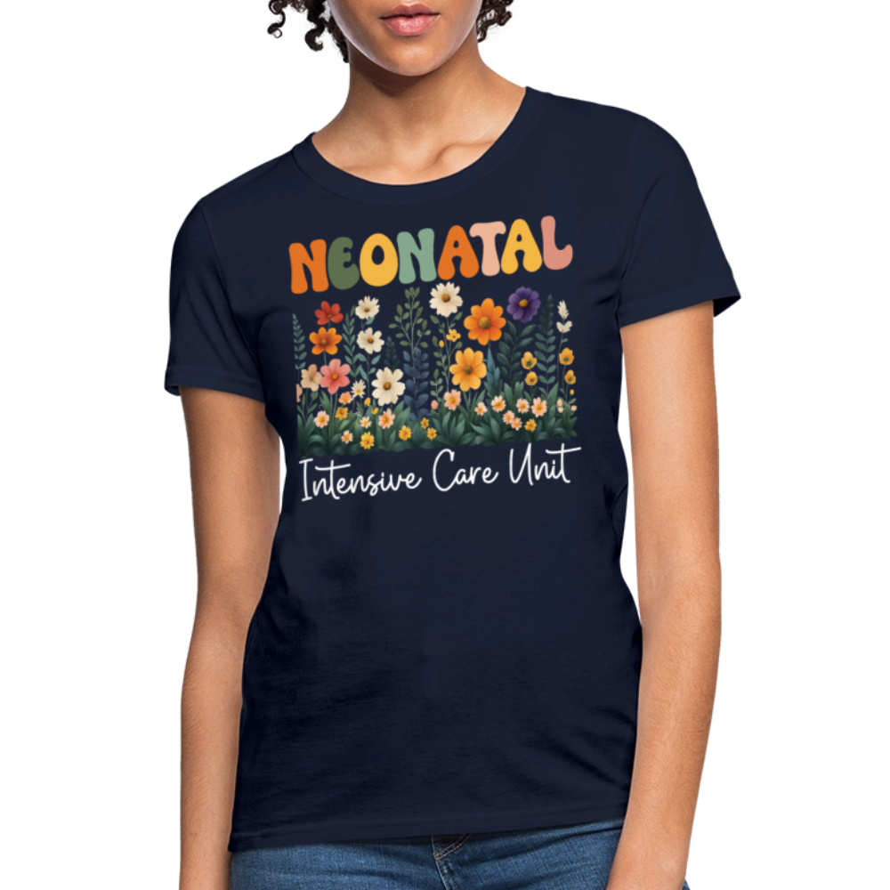 Neonatal Intensive Care Unit NICU Nurse Floral T-Shirt - navy