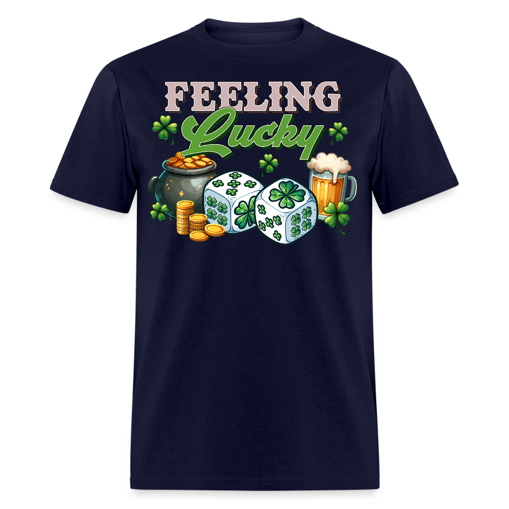 Feeling Lucky Irish Clover Graphic Gambling T-shirt - navy