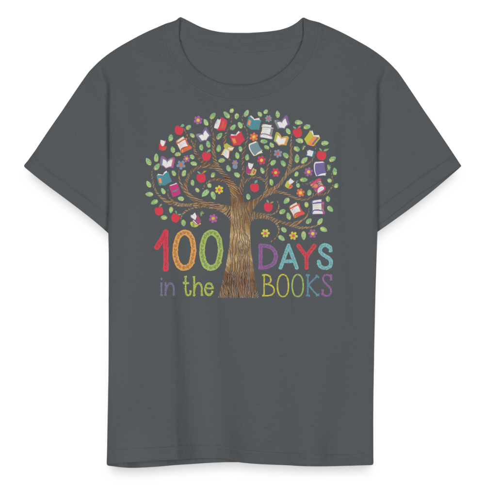 Celebratory 100 Days in the Books T-Shirt for Kids - charcoal