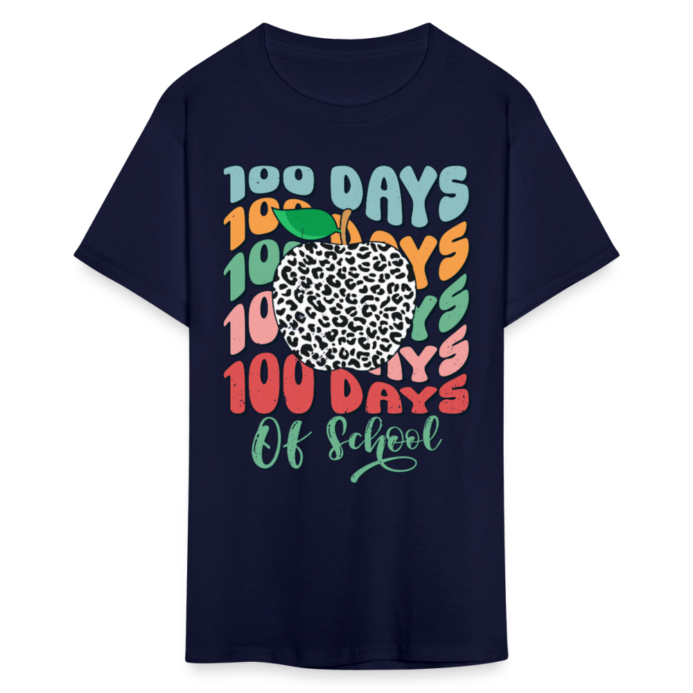 Leopard Print 100 Days of School Tee 100th-day Celebration T-shirt - navy