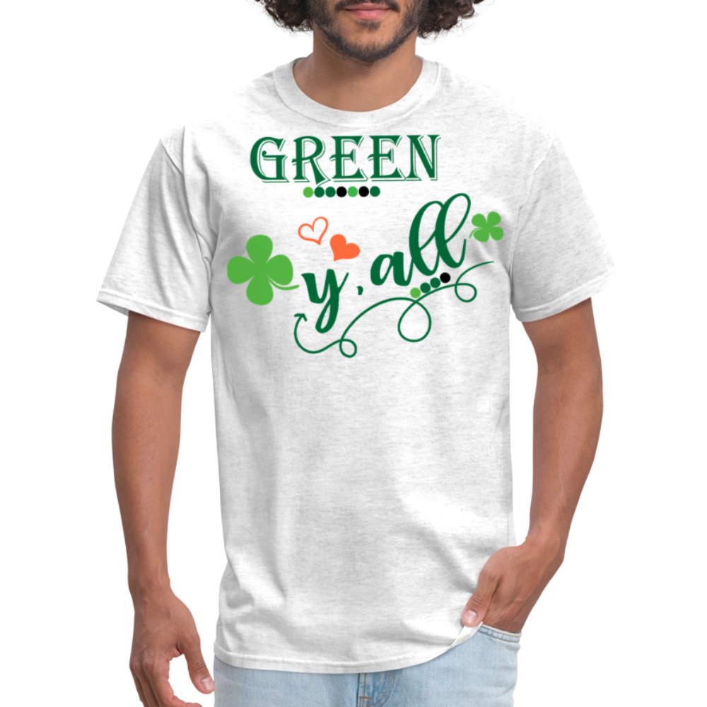 Cute Irish Clover Graphic Tee Green Y'all St Patrick’s Day T-shirt - light heather gray