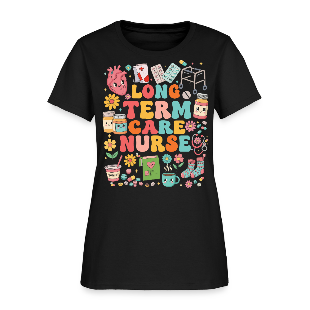 Cute Long Term Care Nurse T-Shirt - black