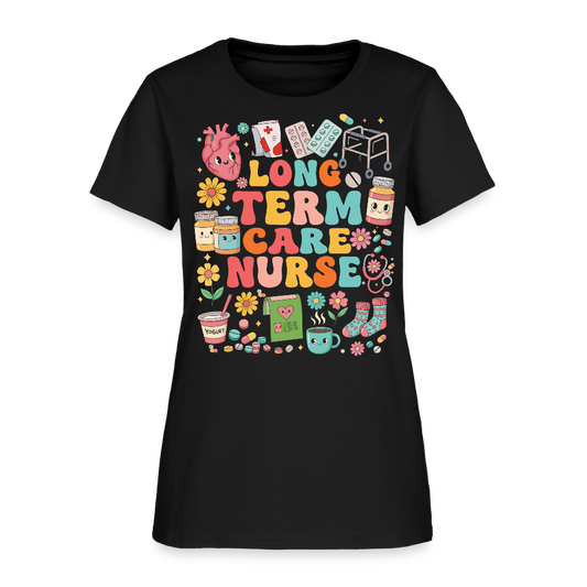Cute Long Term Care Nurse T-Shirt - black