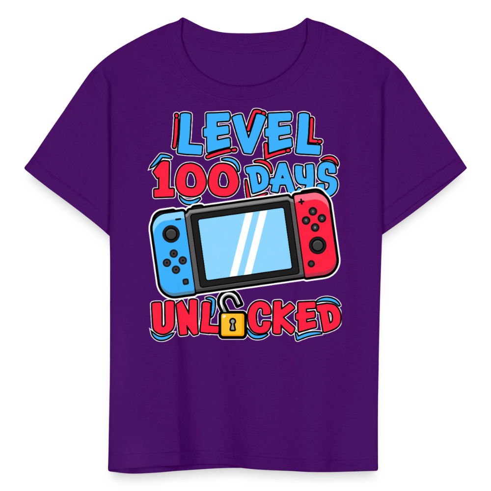 100 Days Unlocked Video Game Tee Gaming Milestone Kids T-shirt - purple