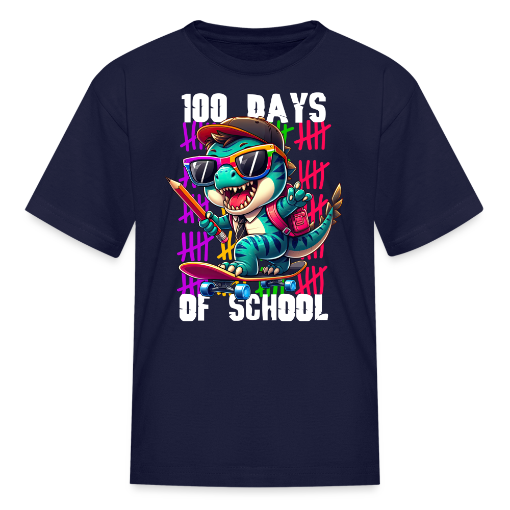 Dinosaur 100th day of school Tee Skater Dinosaur Kids School T-shirt - navy