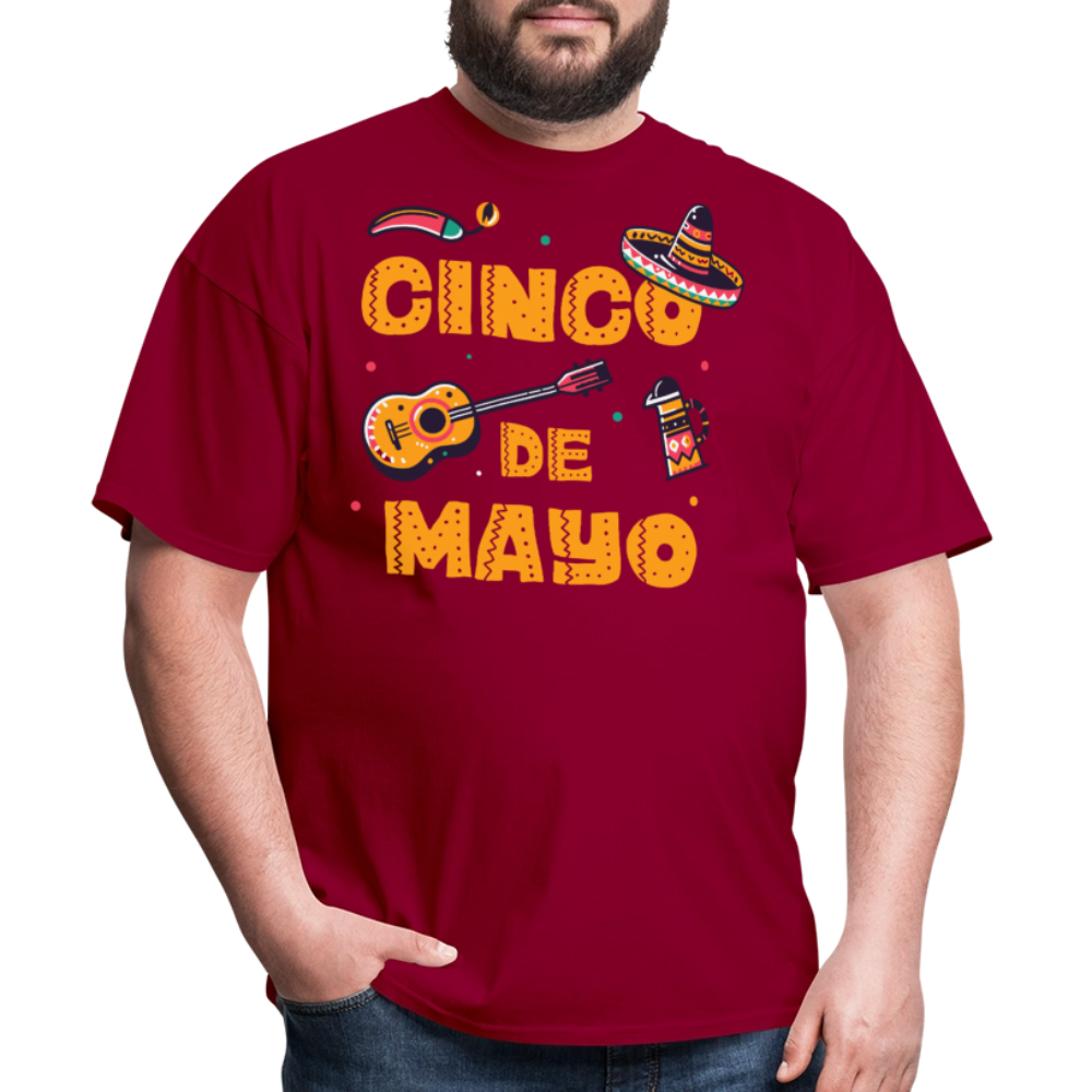 Mexican Fiesta Tee With Guitar And Sombrero Funny Cinco de Mayo T-shirt - dark red